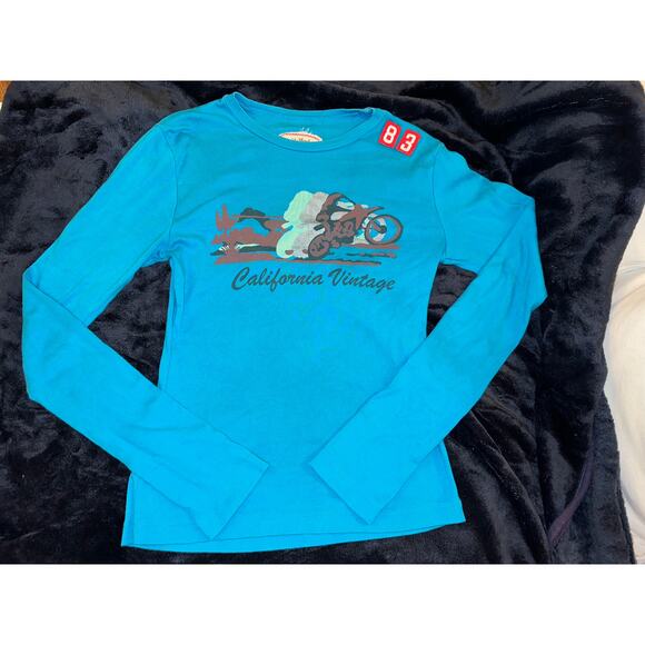 CALIFORNIA VINTAGE TURQUOISE MOTO BIKER LONG SLEEVED TEE 90's - Picture 4 of 6